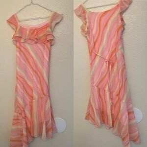 Hype Girls Pink Orange stripe chiffon summer hi low maxi dress-10
